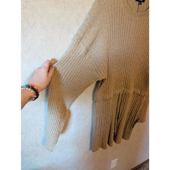 LULUS brown slugged cotton long sleeve mini dress nwt sz L - Picture 3 of 7